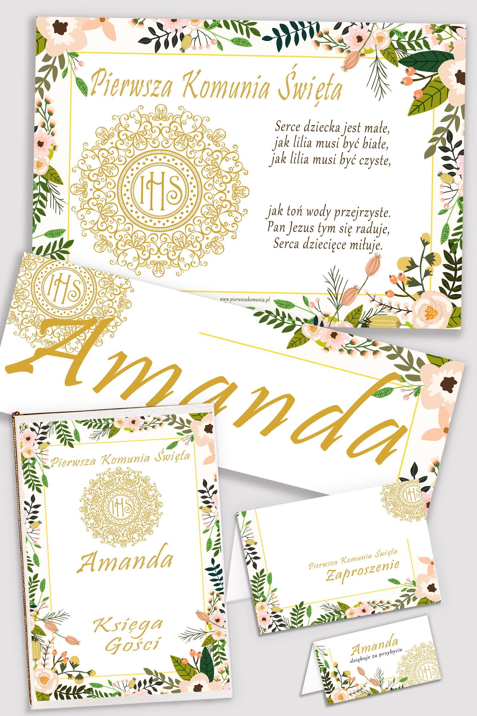 Personalisiertes dekoratives Kommunionsset - Pastellfarbene Mohnblumen - obraz 0