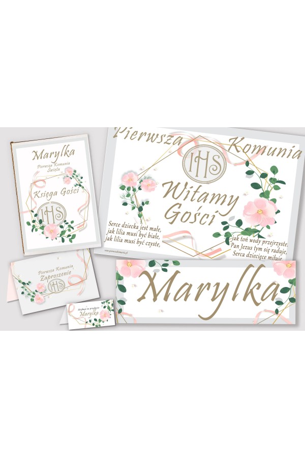 Personalisiertes dekoratives Kommunionsset - Rosa Schleife - obraz 1