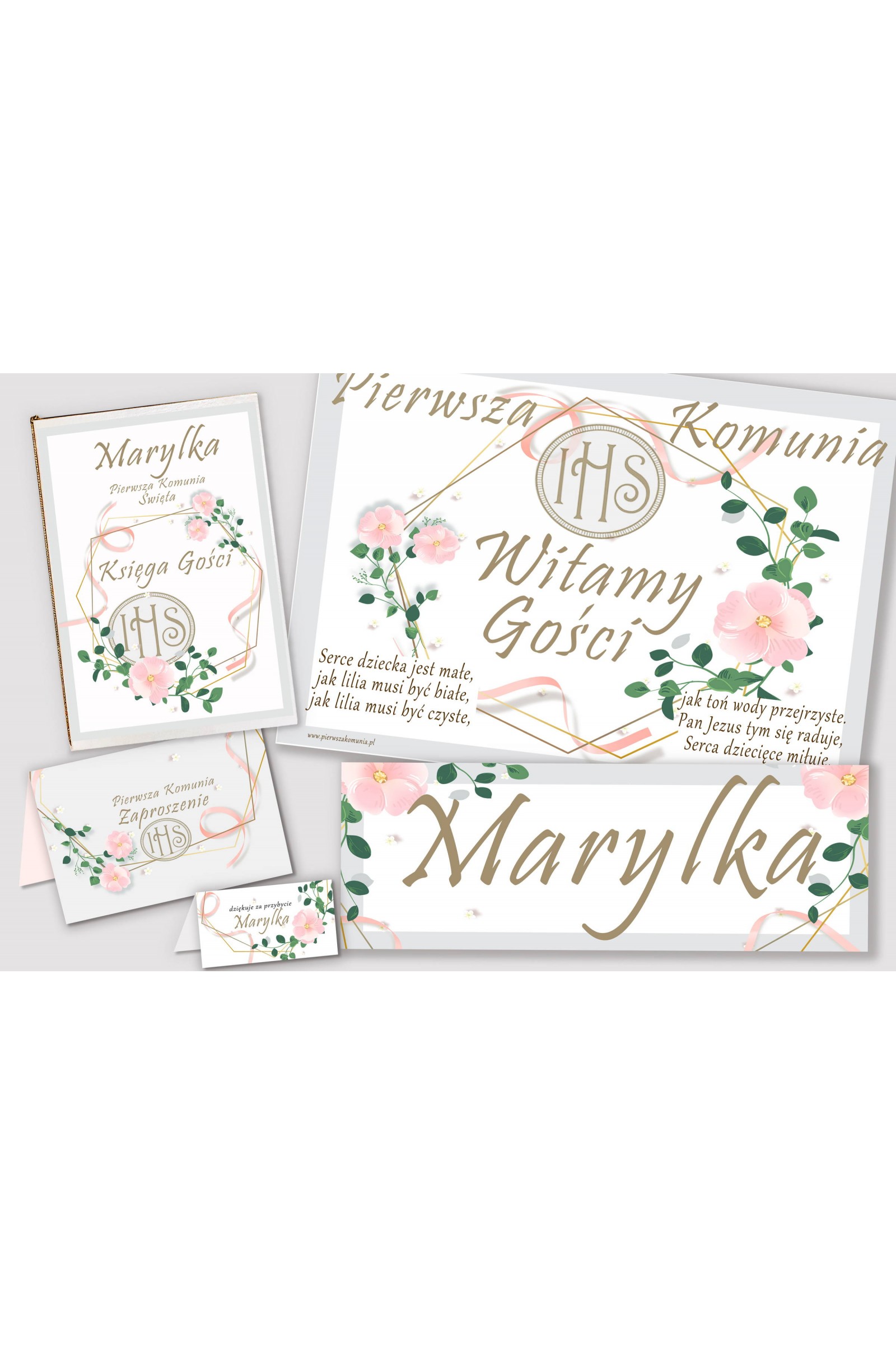 Personalisiertes dekoratives Kommunionsset - Rosa Schleife - obraz 1