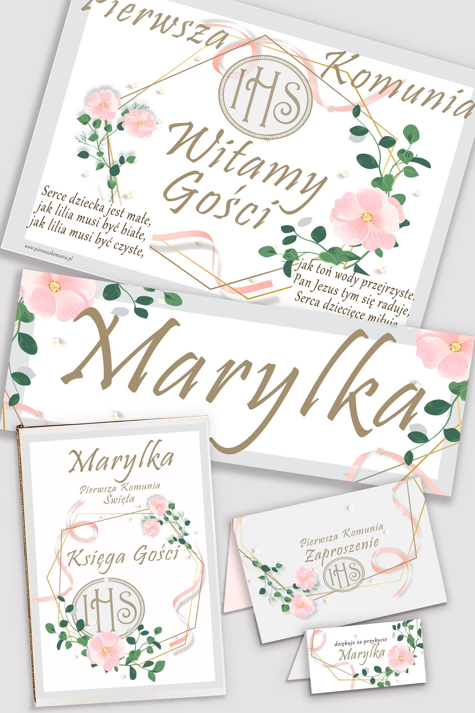 Personalisiertes dekoratives Kommunionsset - Rosa Schleife - obraz 0