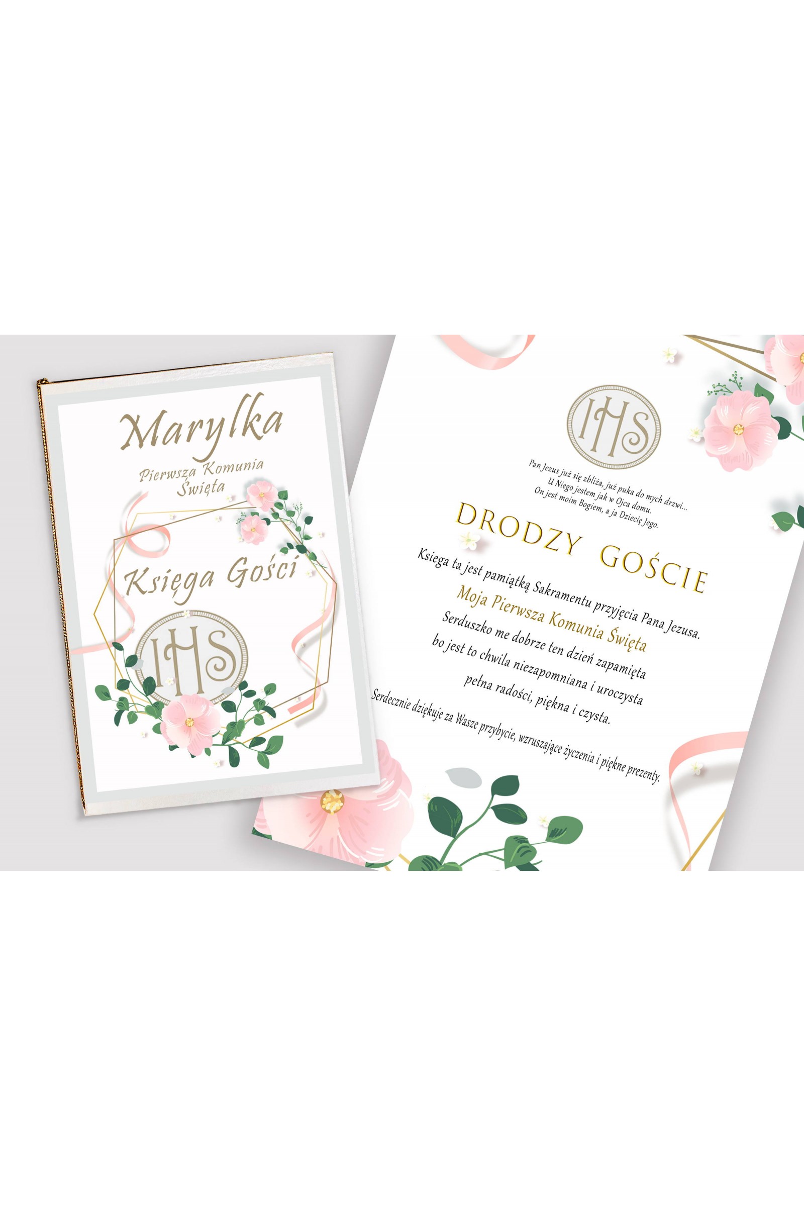 Personalisiertes dekoratives Kommunionsset - Rosa Schleife - obraz 4