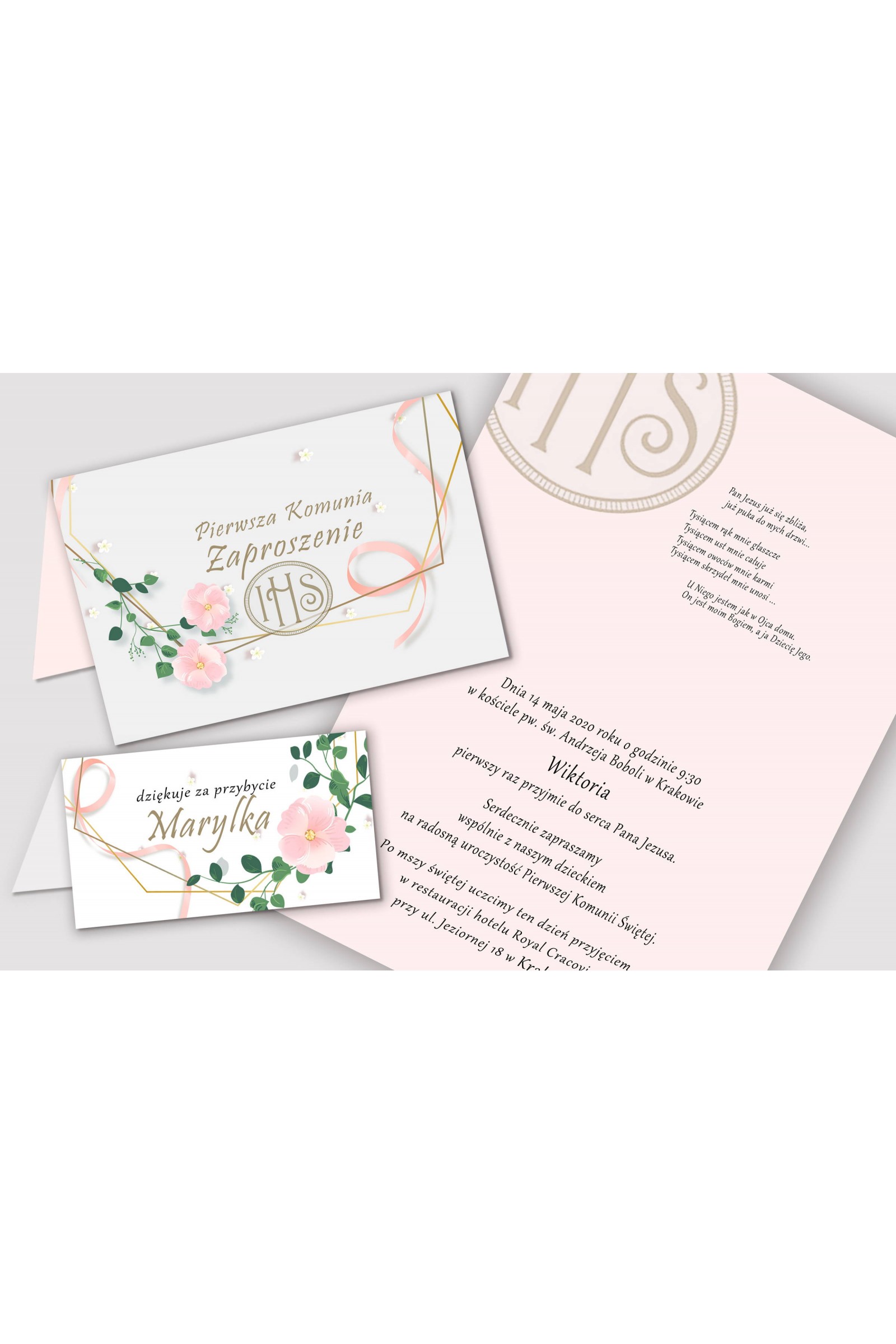 Personalisiertes dekoratives Kommunionsset - Rosa Schleife - obraz 5