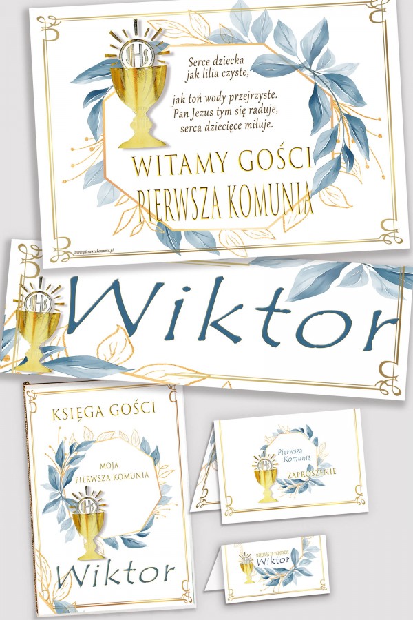 Personalisiertes dekoratives Kommunionsset - Gold mit einem Hauch von Marineblau Personalisiertes dekoratives Kommunionsset - Gold mit einem Hauch von Marineblau - obraz 0