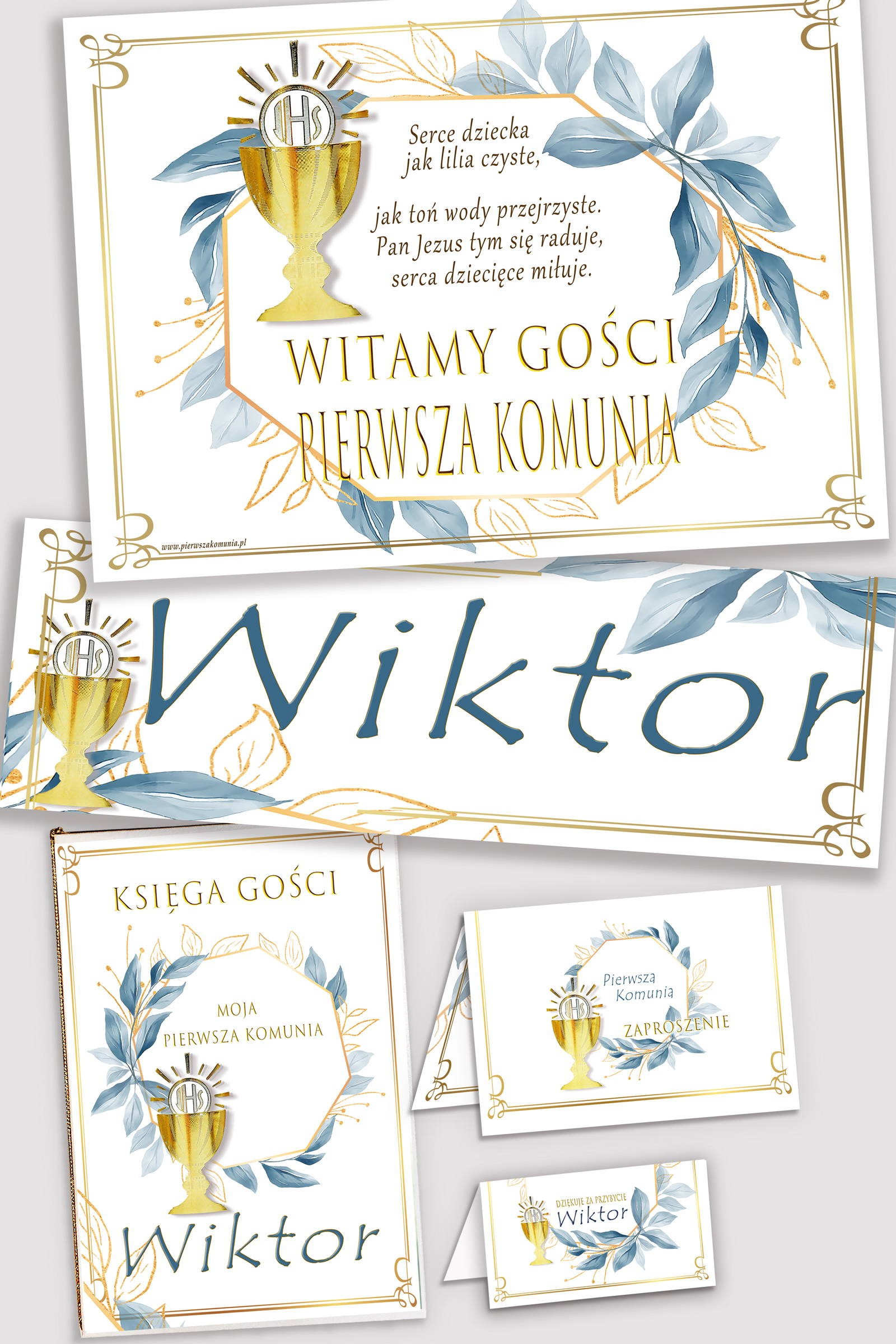 Personalisiertes dekoratives Kommunionsset - Gold mit einem Hauch von Marineblau Personalisiertes dekoratives Kommunionsset - Gold mit einem Hauch von Marineblau - obraz 0