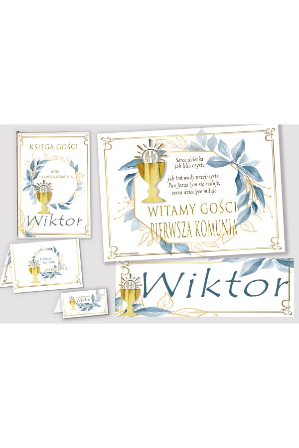 Personalisiertes dekoratives Kommunionsset - Gold mit einem Hauch von Marineblau Personalisiertes dekoratives Kommunionsset - Gold mit einem Hauch von Marineblau - obraz 1