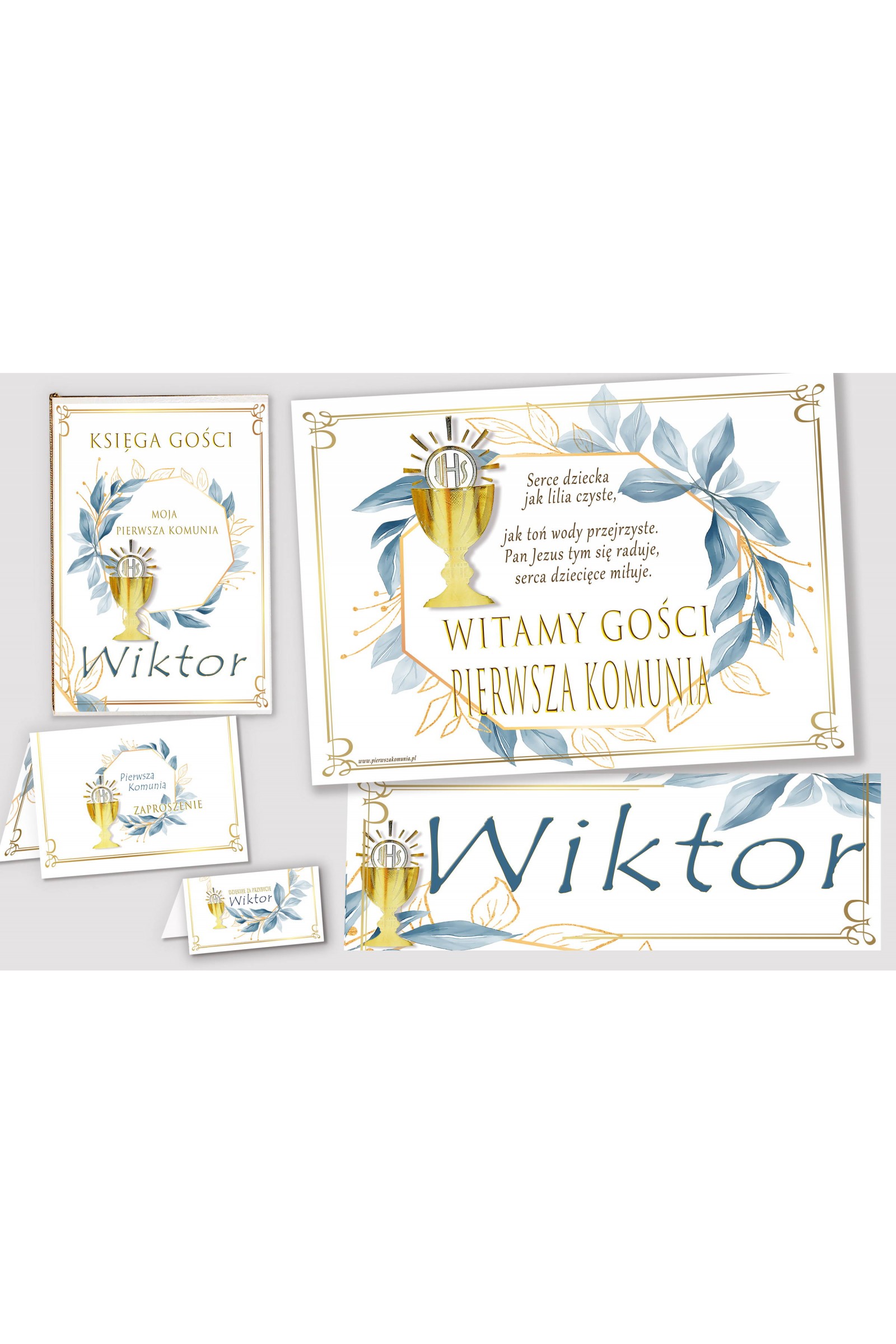 Personalisiertes dekoratives Kommunionsset - Gold mit einem Hauch von Marineblau Personalisiertes dekoratives Kommunionsset - Gold mit einem Hauch von Marineblau - obraz 1