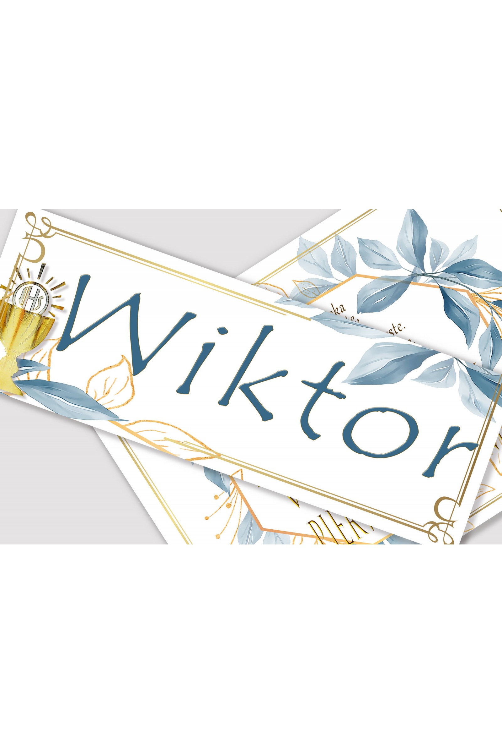Personalisiertes dekoratives Kommunionsset - Gold mit einem Hauch von Marineblau Personalisiertes dekoratives Kommunionsset - Gold mit einem Hauch von Marineblau - obraz 2