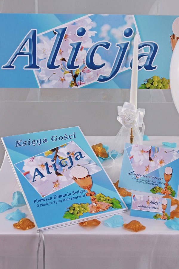 Personalisiertes dekoratives Kommunionsset - Türkisfarbener Apfelbaum - obraz 2