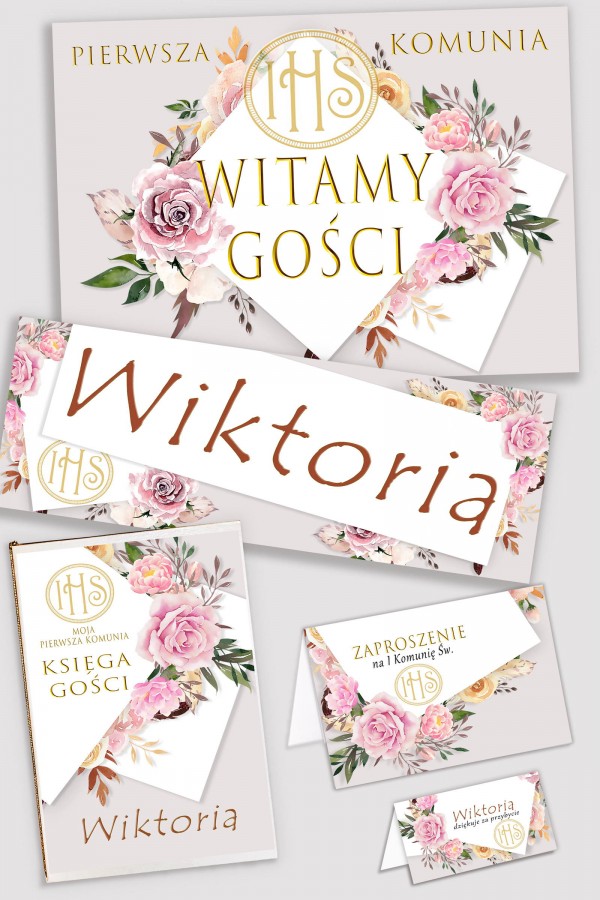 Personalisiertes dekoratives Kommunionsset - Pfingstrose und Rose Personalisiertes dekoratives Kommunionsset - Pfingstrose und Rose - obraz 0