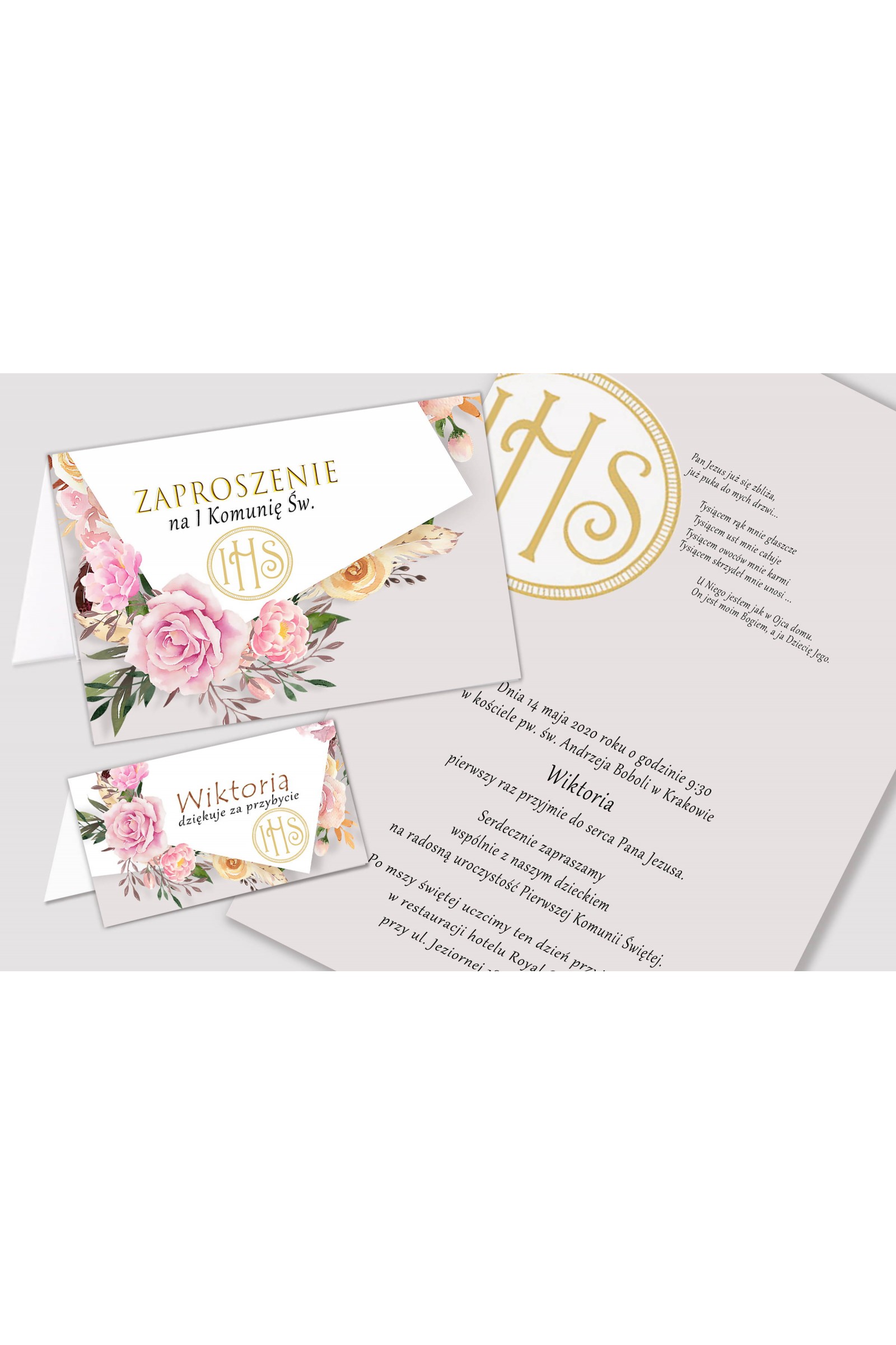 Personalisiertes dekoratives Kommunionsset - Pfingstrose und Rose Personalisiertes dekoratives Kommunionsset - Pfingstrose und Rose - obraz 5