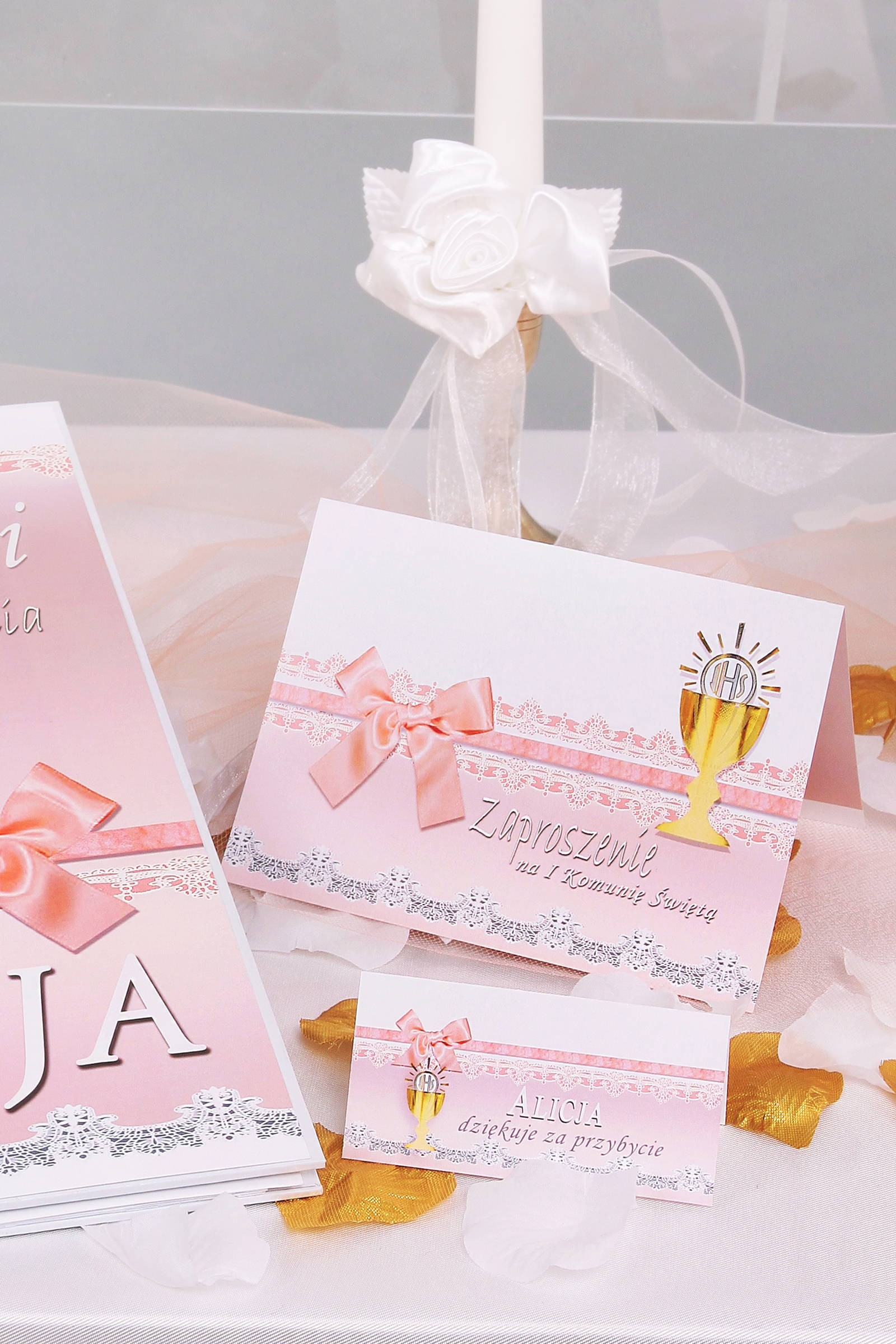 Personalisiertes dekoratives Kommunionsset - Spitze rosa - obraz 5