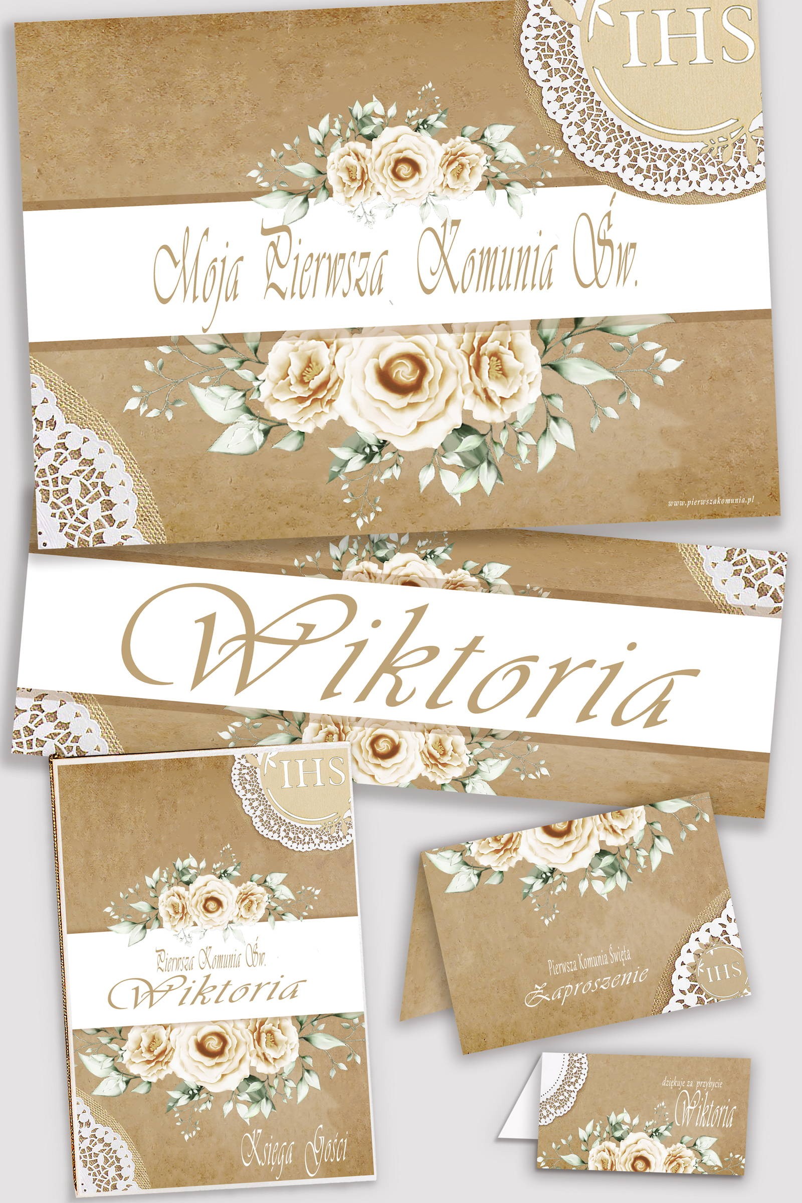 Personalisiertes dekoratives Kommunionsset - Pergament beige - obraz 0