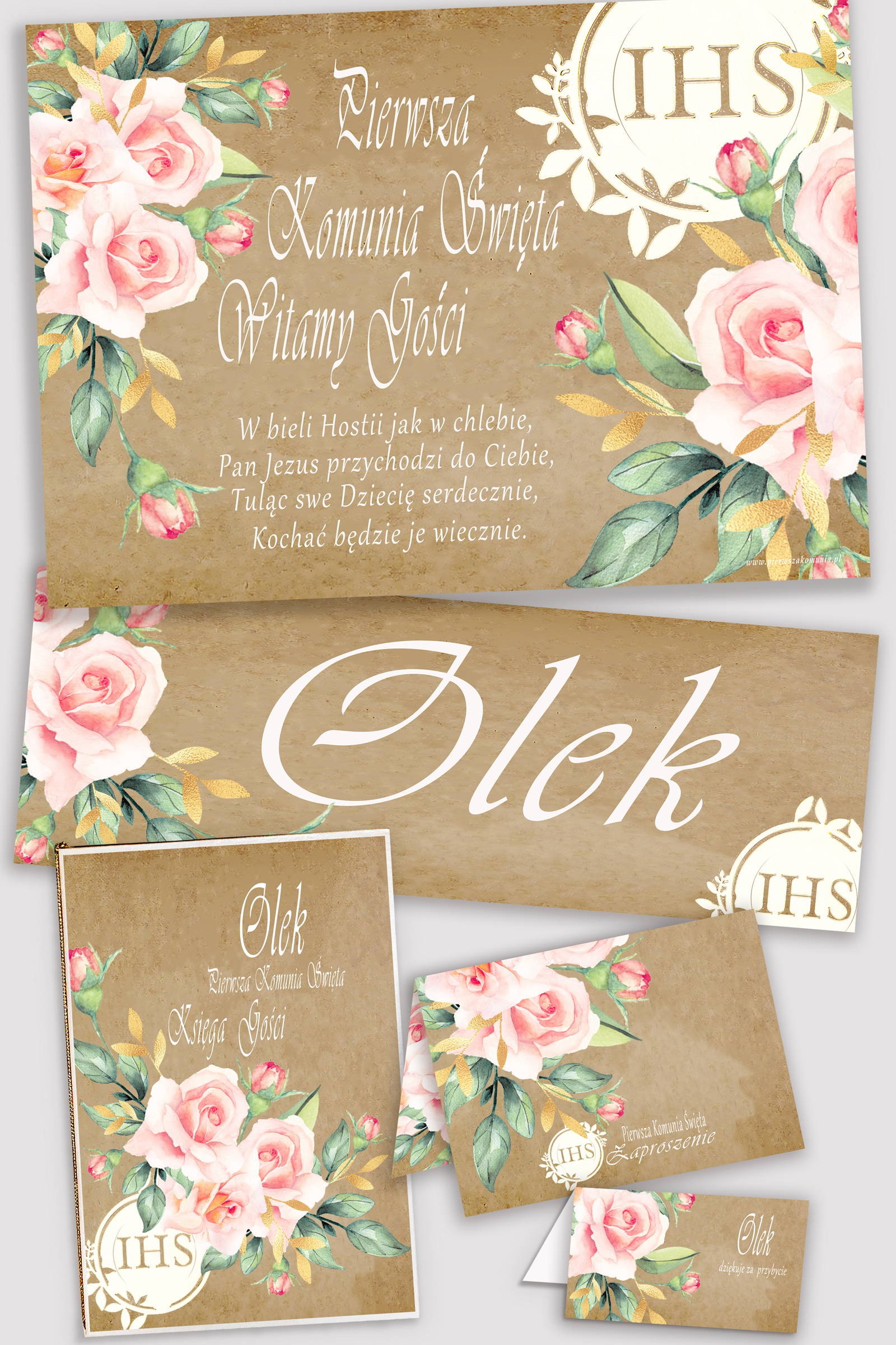 Personalisiertes dekoratives Kommunionsset - Pergamentstrauß - obraz 0