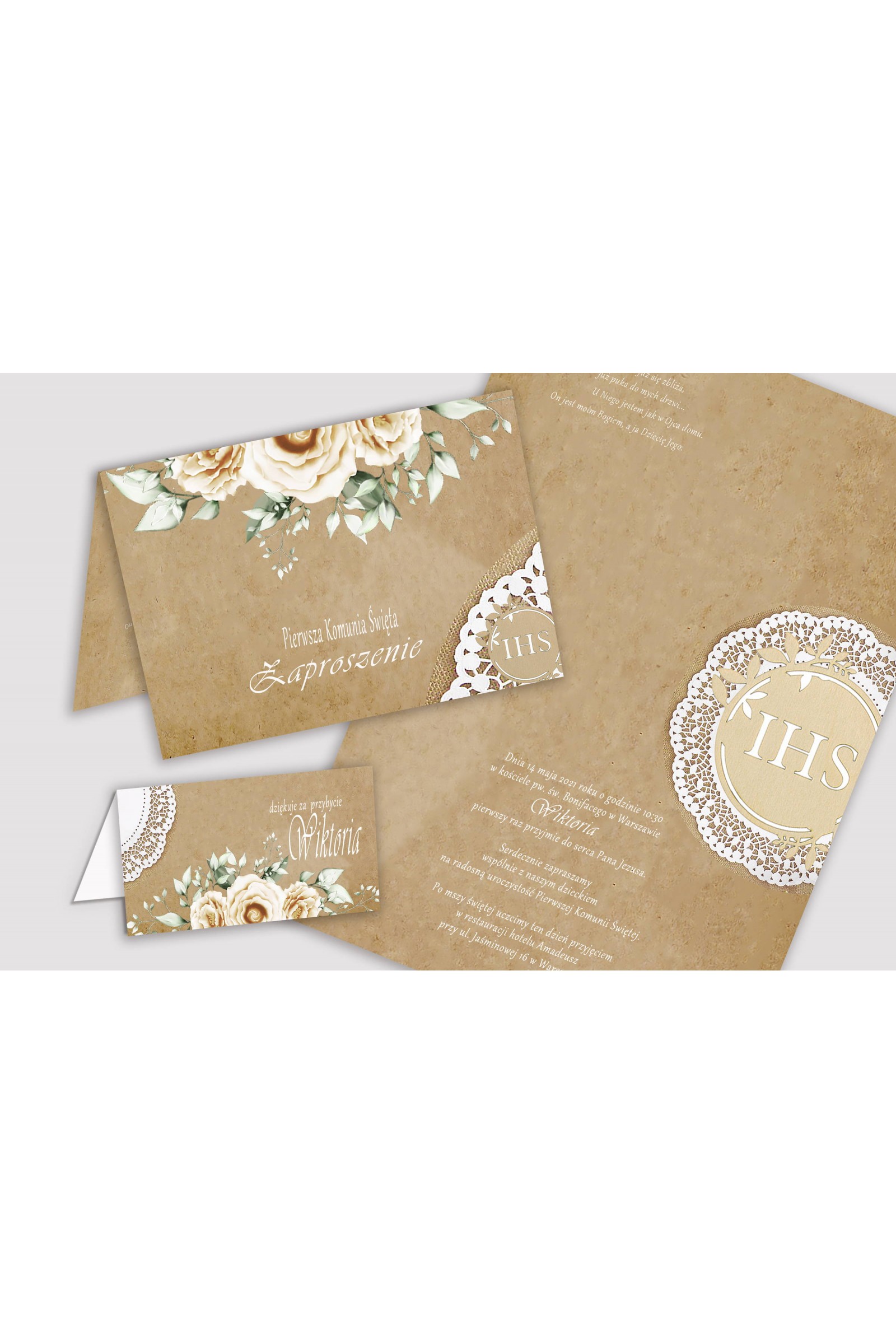 Personalisiertes dekoratives Kommunionsset - Pergament beige - obraz 5