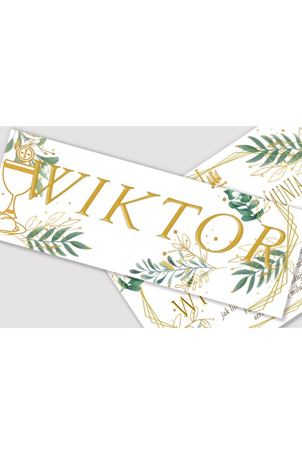 Personalisiertes Kommunionposter mit Namen - Gold und Zweige - obraz 1