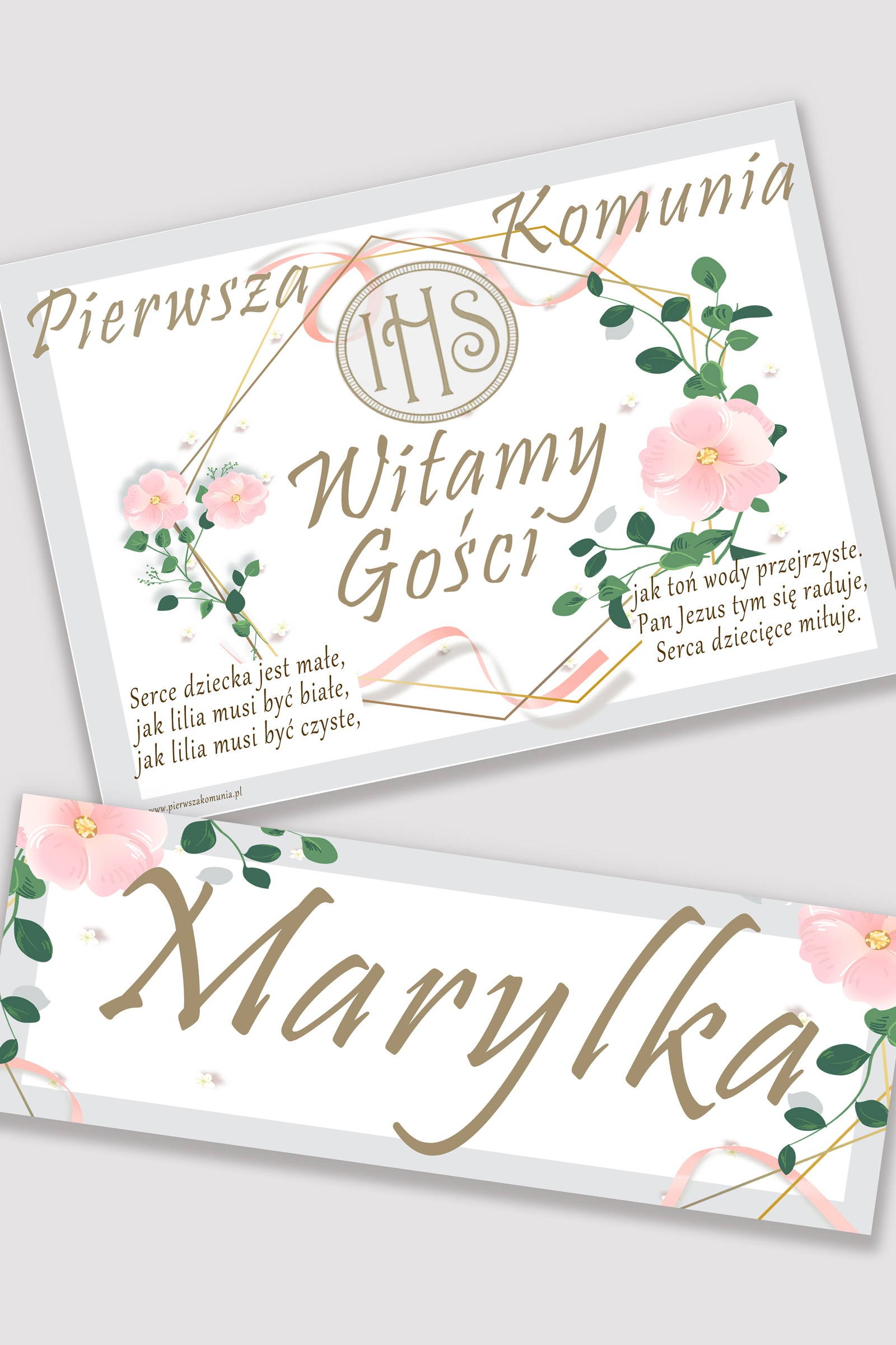 Personalisiertes Kommunionsposter mit Namen - Rosa Schleife - obraz 0