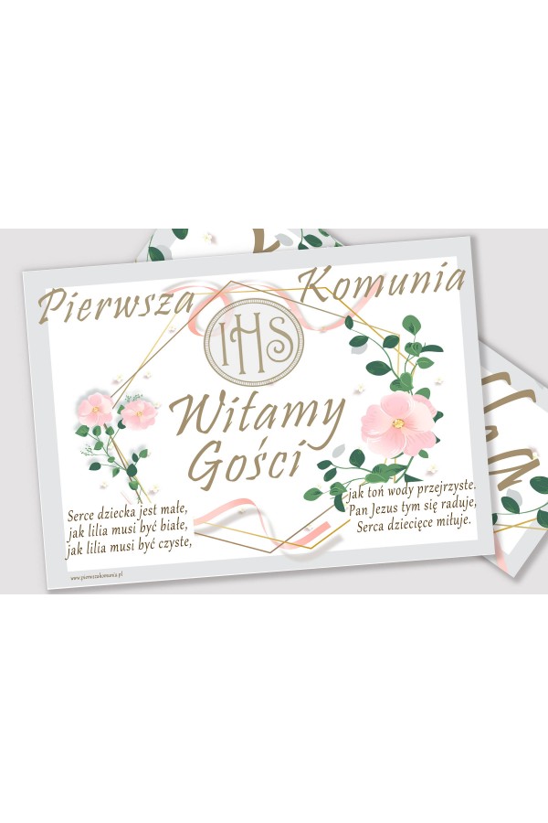 Personalisiertes Kommunionsposter mit Namen - Rosa Schleife - obraz 2