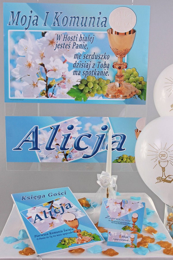 Personalisiertes Kommunionposter mit Namen - Türkisfarbener Apfelbaum - obraz 1