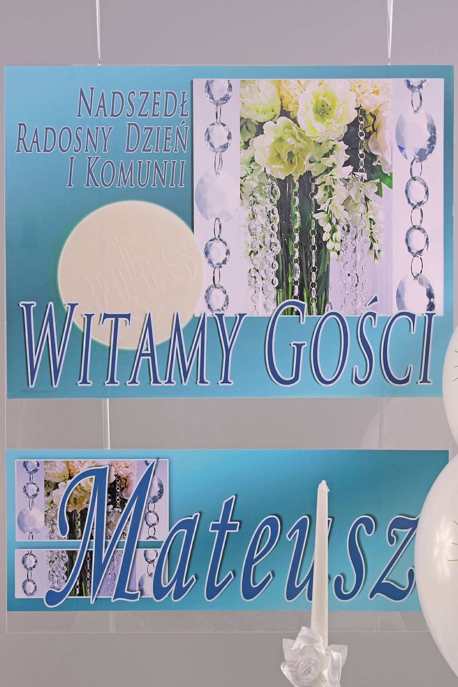 Personalisiertes Kommunionposter mit Namen - Kristallblau - obraz 0