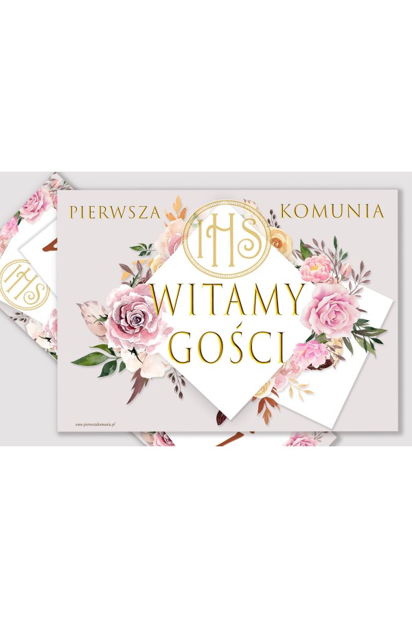 Personalisiertes Kommunionposter mit Namen - Pfingstrose und Rose - obraz 2