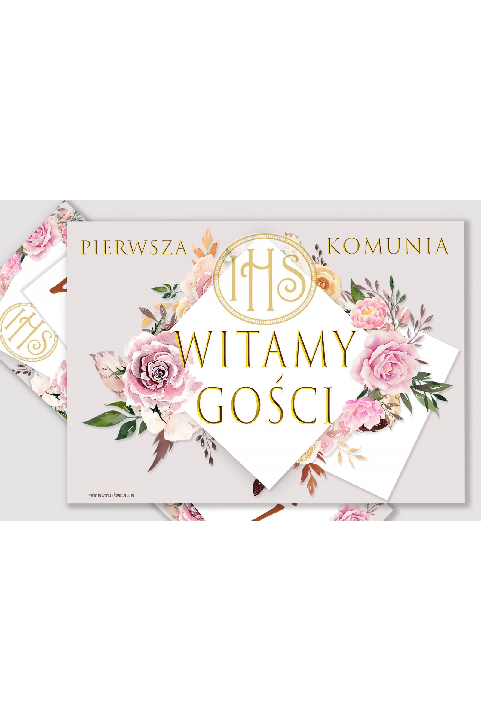 Personalisiertes Kommunionposter mit Namen - Pfingstrose und Rose - obraz 2