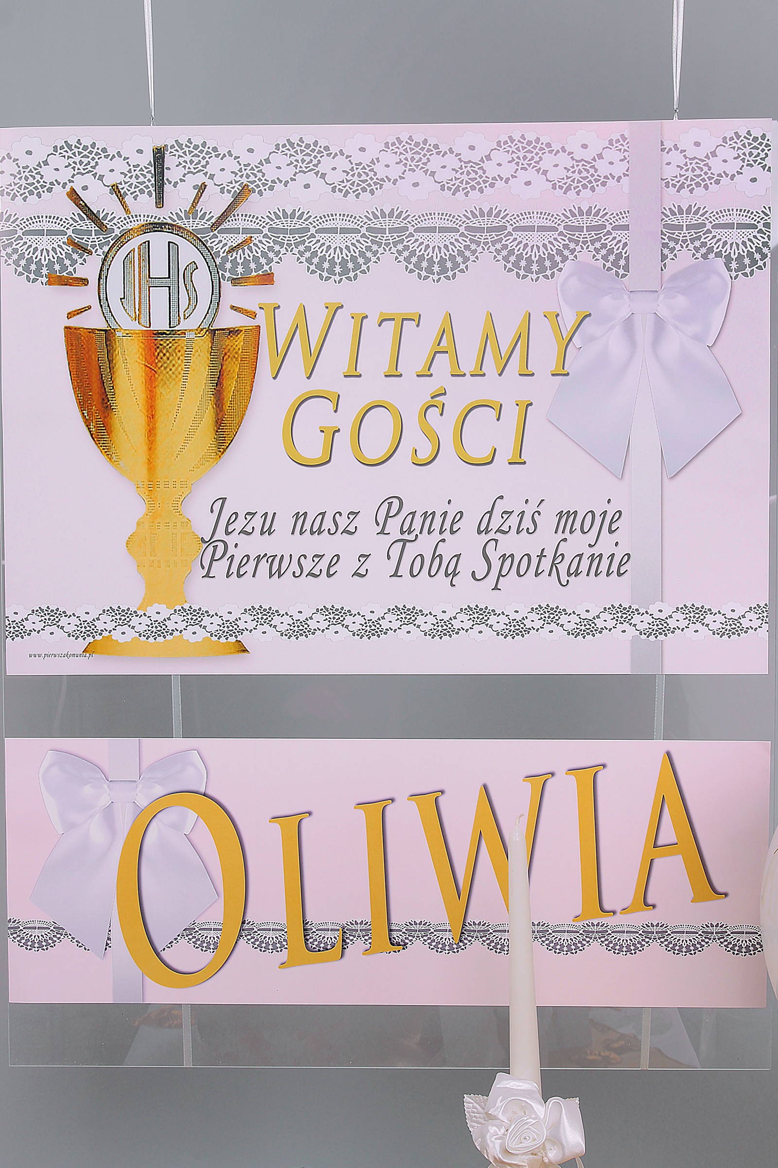 Personalisiertes Kommunionposter mit Namen - Spitze weiß - obraz 0