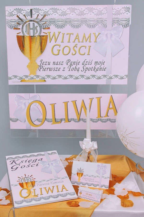 Personalisiertes Kommunionposter mit Namen - Spitze weiß - obraz 1