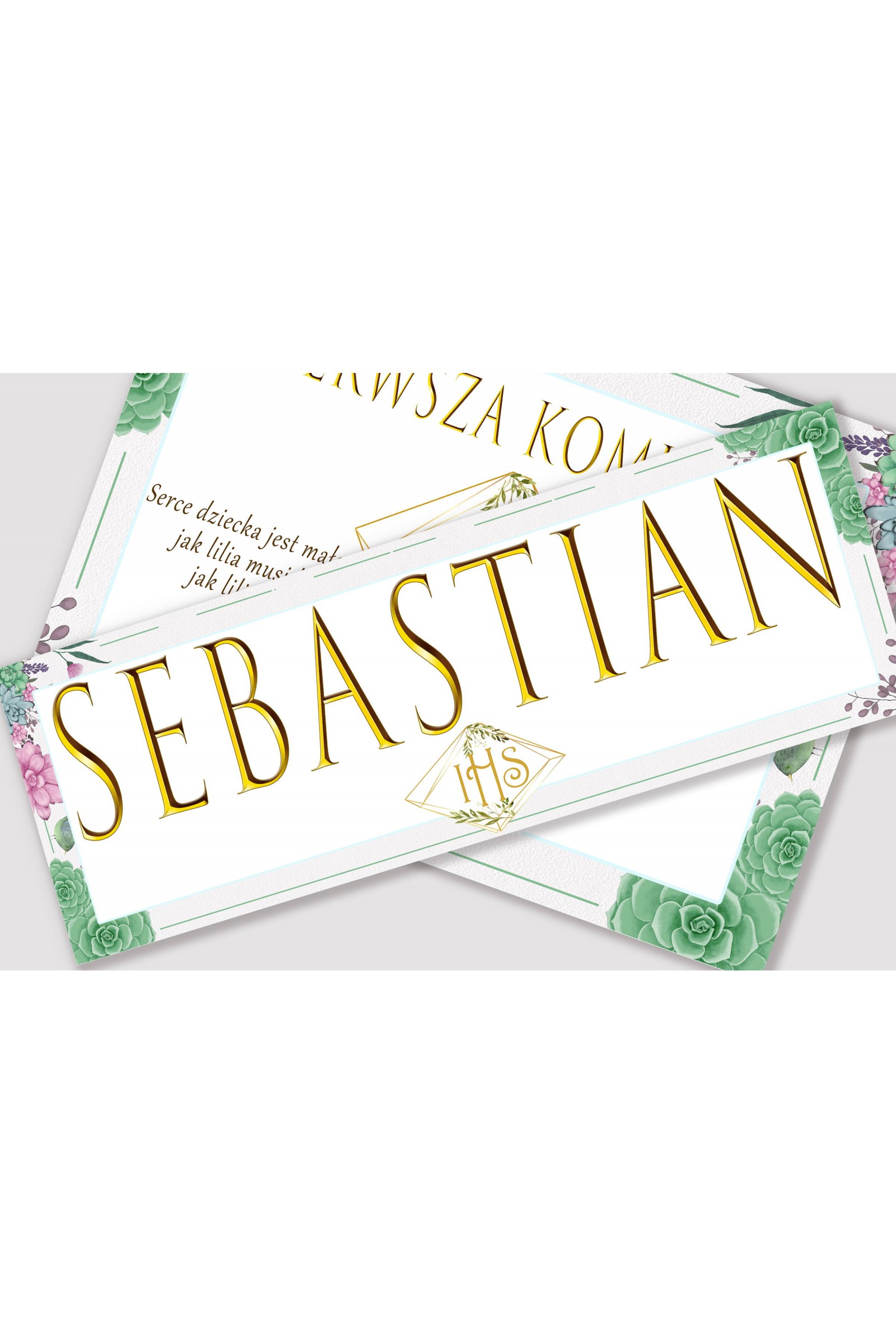 Personalisiertes Kommunionposter mit Namen - Diamanten mit Eukalyptus - obraz 1