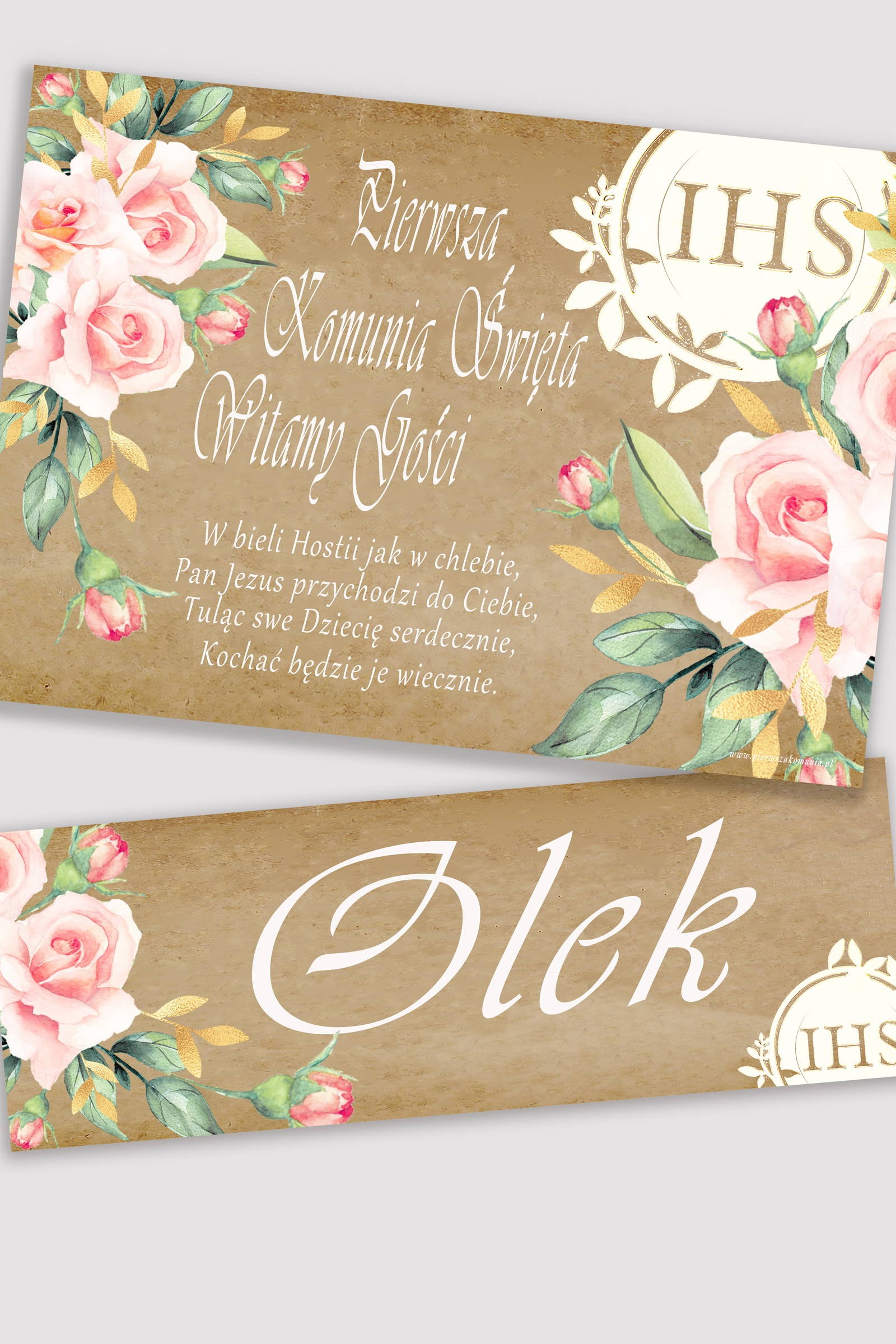 Personalisiertes Kommunionposter mit Namen - Pergamentstrauß - obraz 0