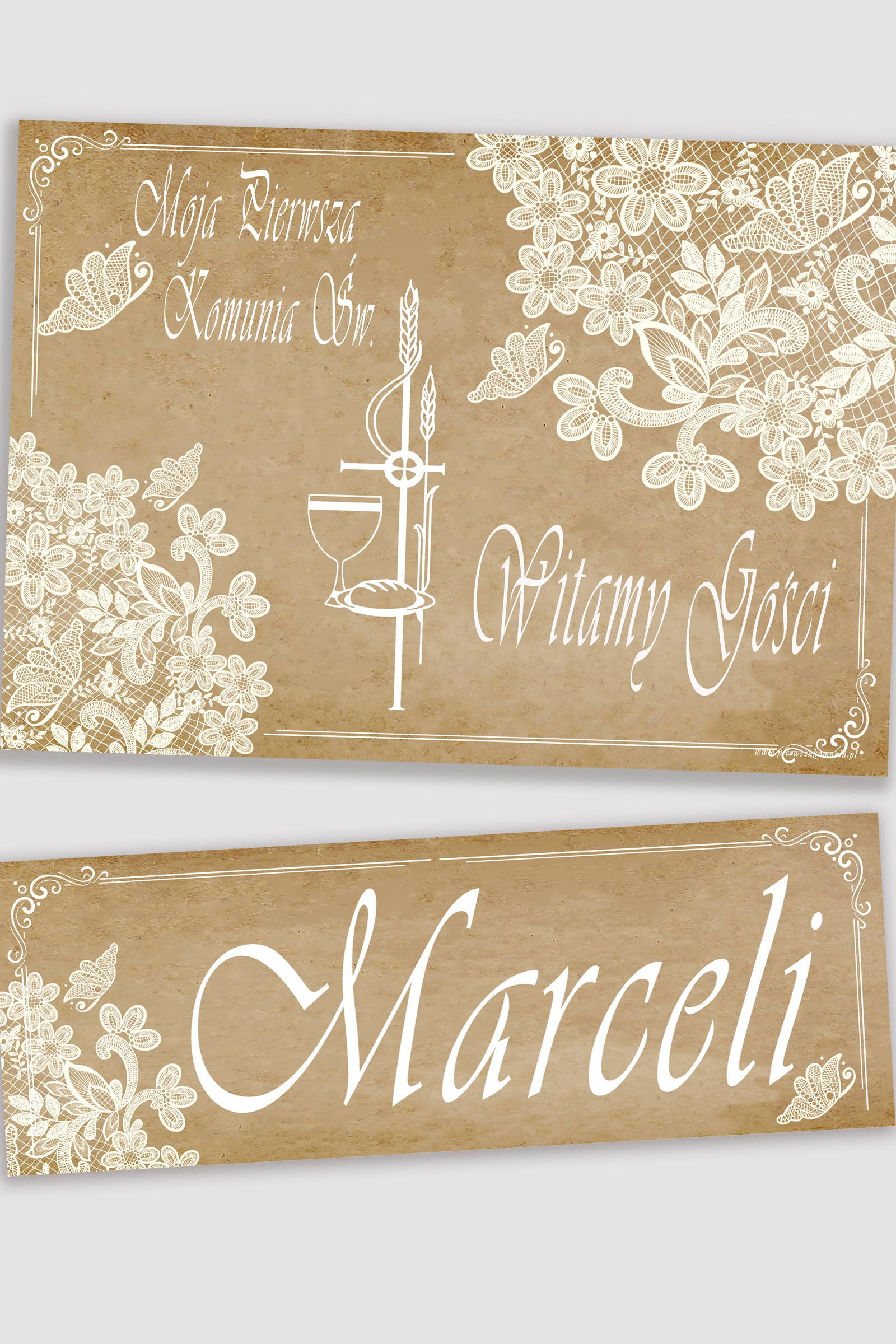 Personalisiertes Kommunionposter mit Namen - Pergament Schmetterling - obraz 0