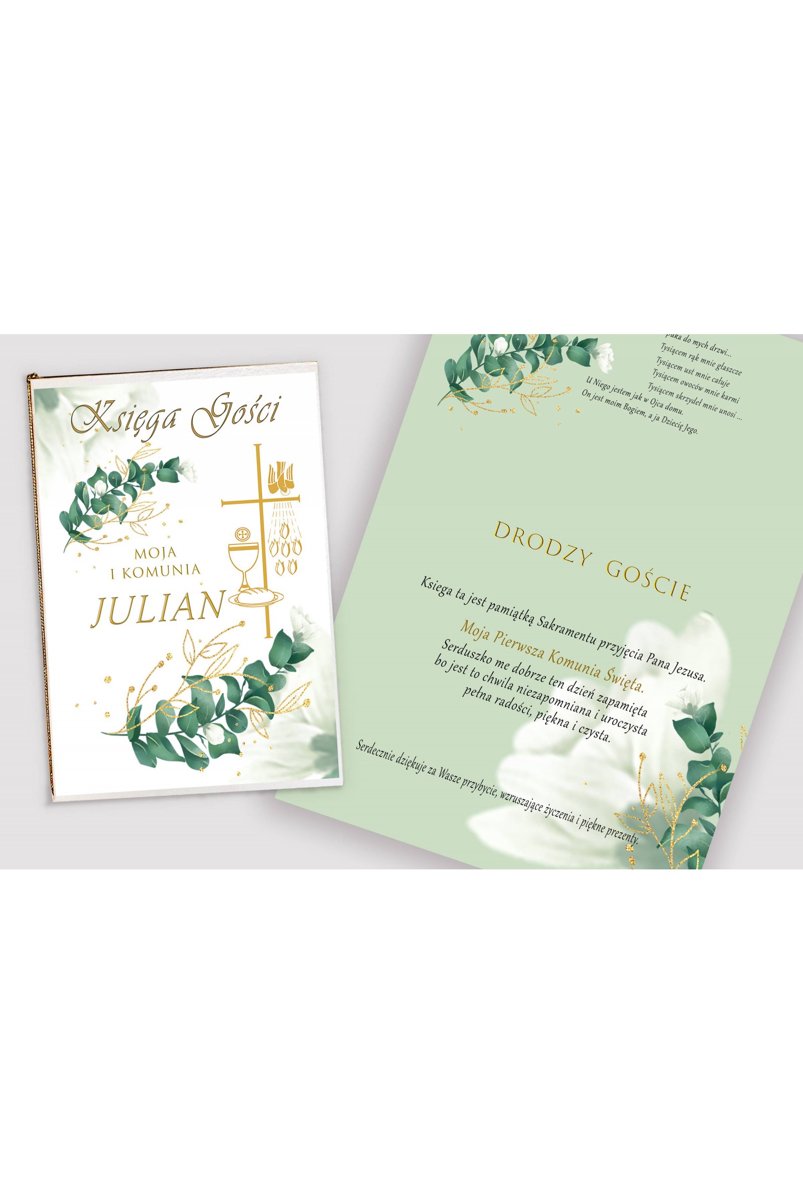 Personalisiertes Gedenkbuch zur Kommunion - Weißes Blütenblatt - obraz 1