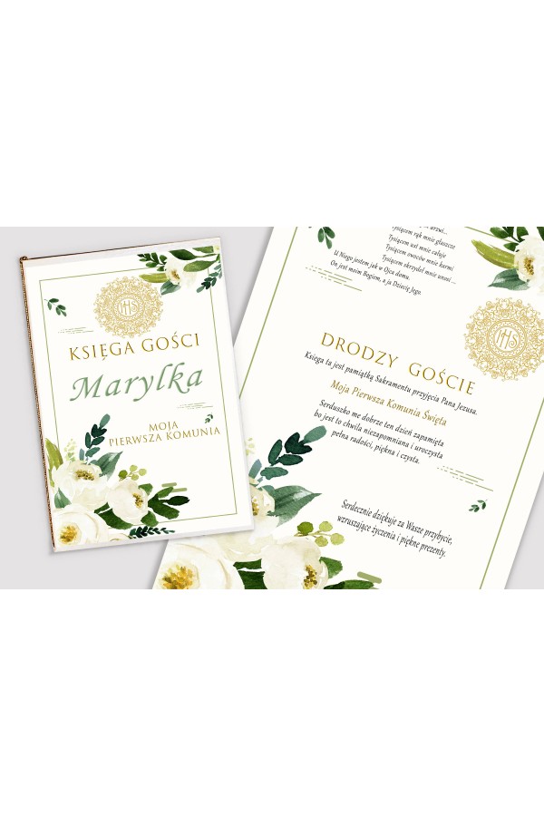 Personalisiertes Erinnerungsbuch zur Kommunion - Weißer Strauß - obraz 1