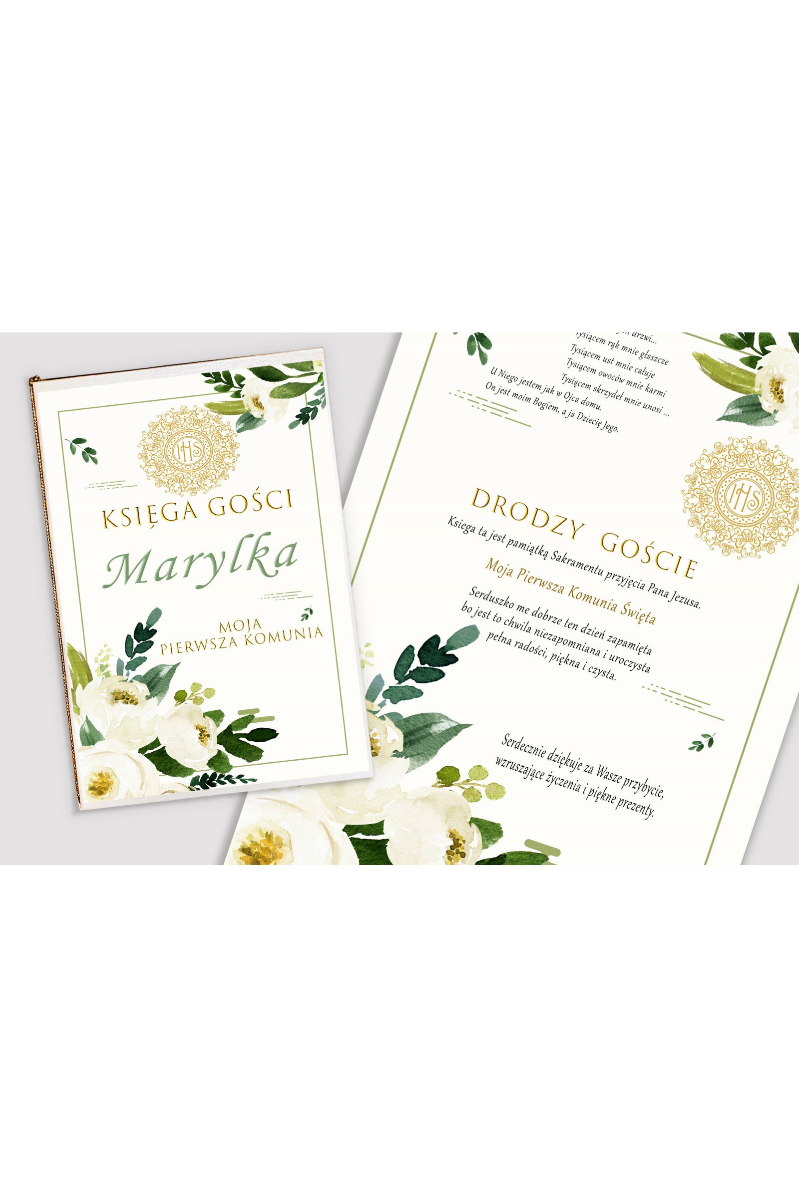 Personalisiertes Erinnerungsbuch zur Kommunion - Weißer Strauß - obraz 1