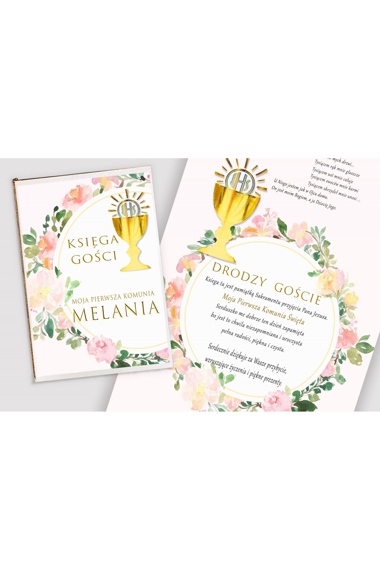 Personalisiertes Erinnerungsbuch zur Kommunion - Aquarell rosa - obraz 1