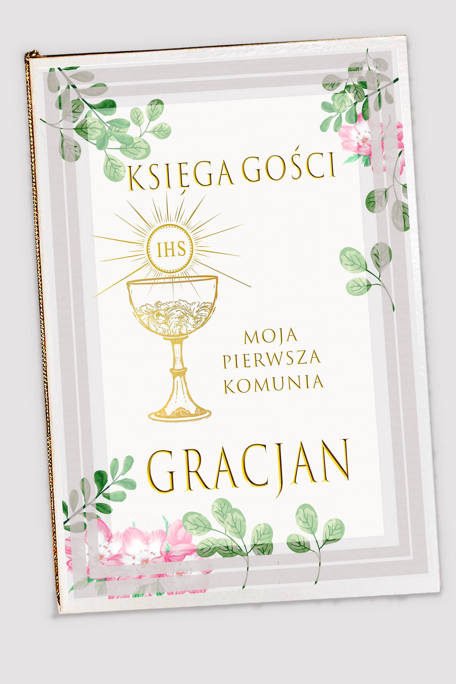 Personalisiertes Erinnerungsbuch zur Kommunion - Aquarell Veilchen - obraz 0