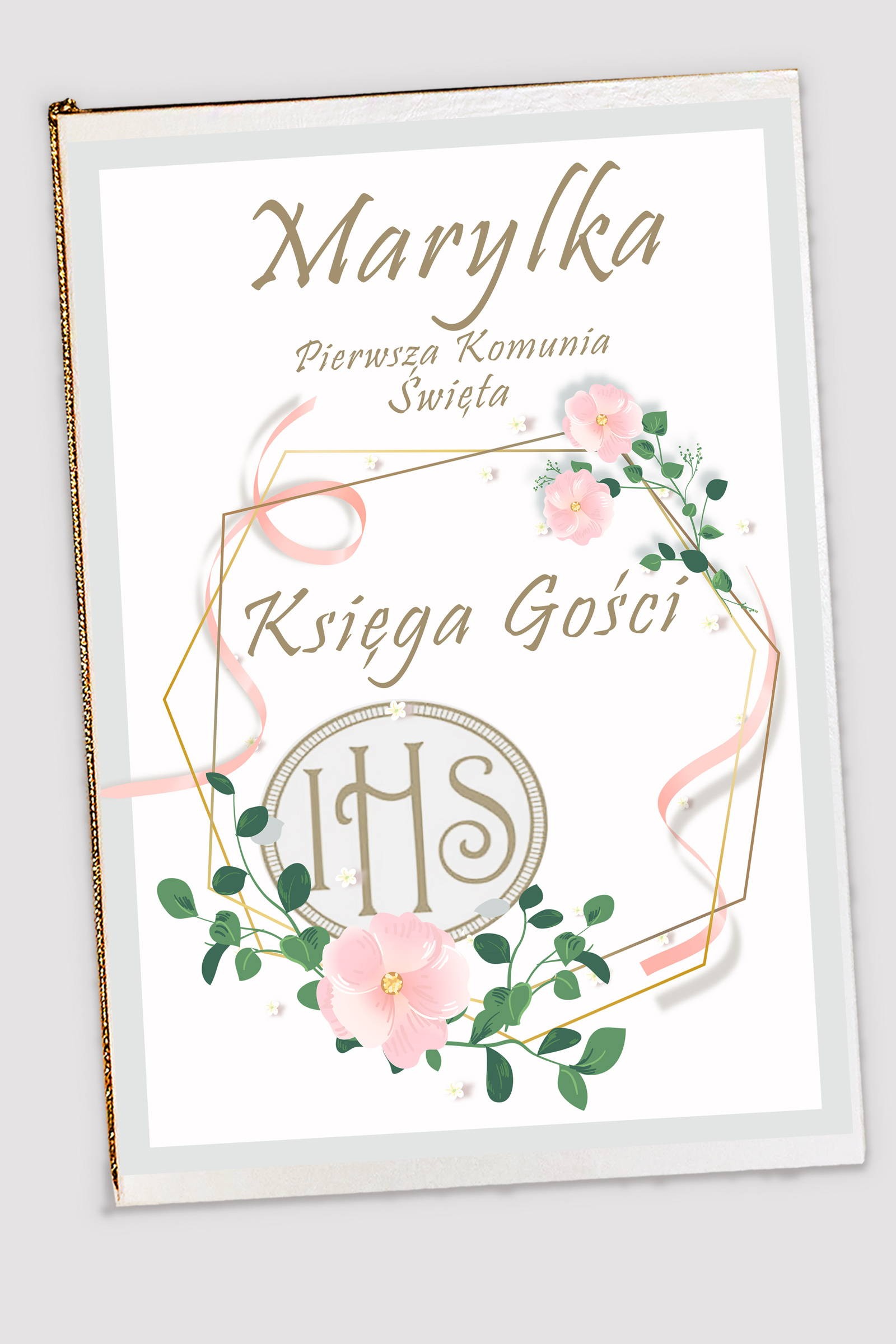Personalisiertes Erinnerungsbuch an die Kommunion - Rosa Schleife - obraz 0
