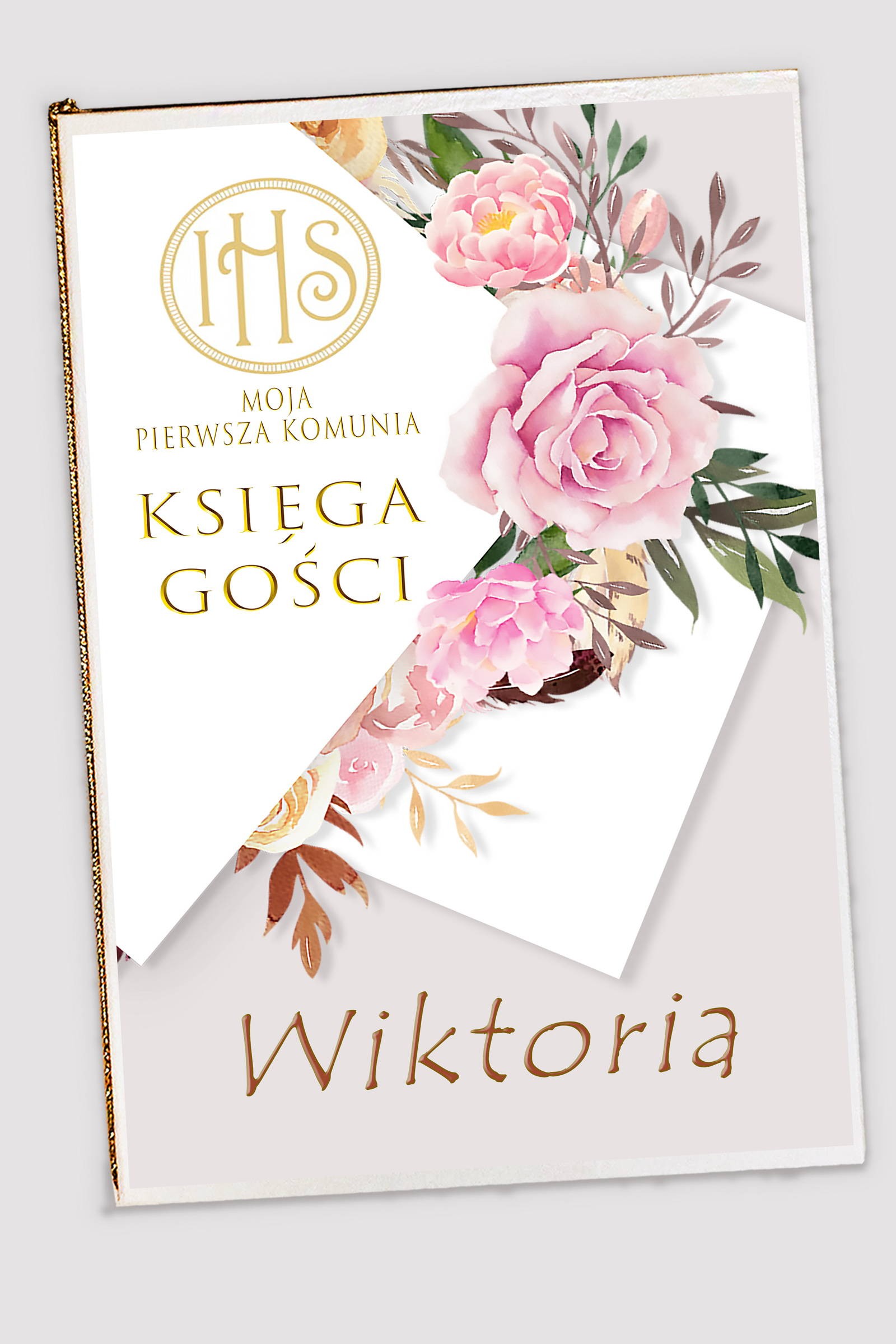 Personalisiertes Erinnerungsbuch zur Kommunion - Pfingstrose und Rose - obraz 0