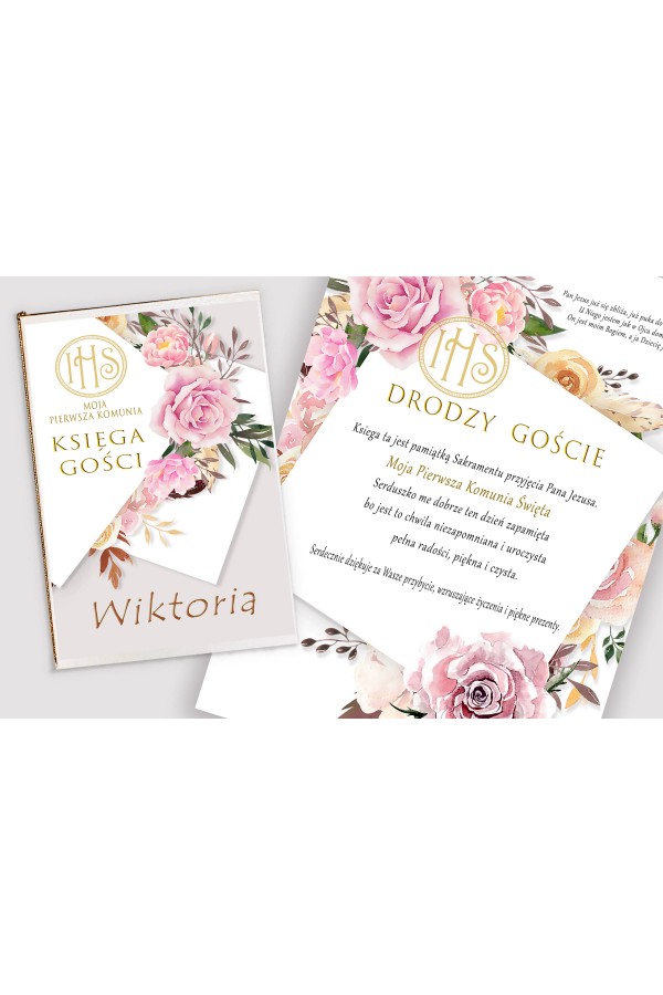 Personalisiertes Erinnerungsbuch zur Kommunion - Pfingstrose und Rose - obraz 1