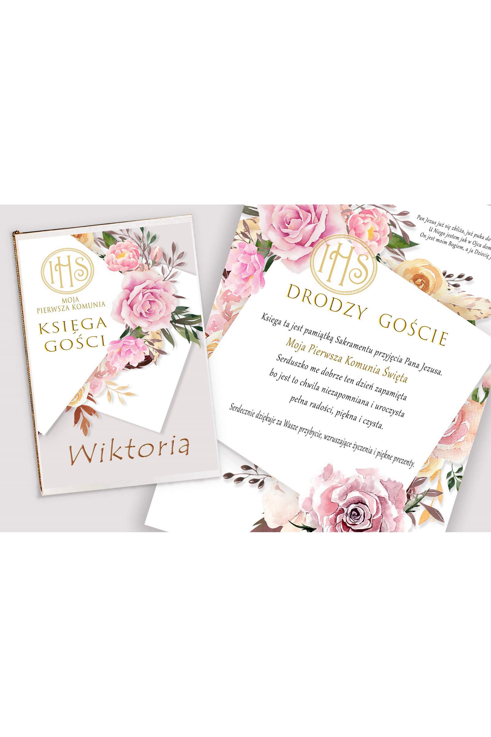 Personalisiertes Erinnerungsbuch zur Kommunion - Pfingstrose und Rose - obraz 1