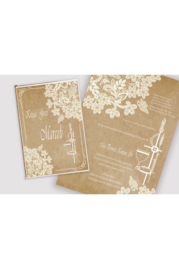 Personalisiertes Erinnerungsbuch an die Kommunion - Pergament Schmetterling - obraz 1