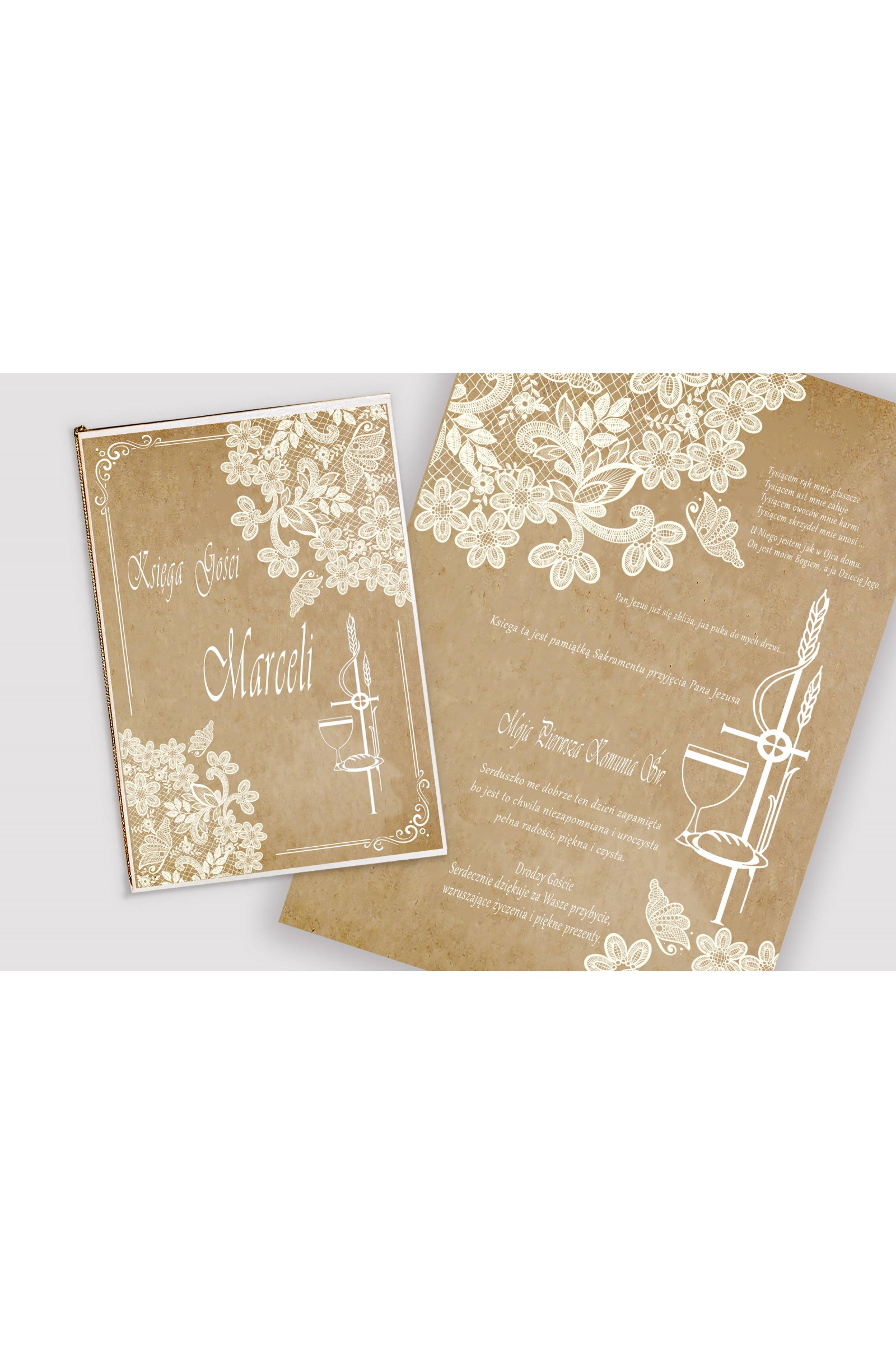 Personalisiertes Erinnerungsbuch an die Kommunion - Pergament Schmetterling - obraz 1